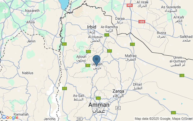 Kaart met locatie Jerash Festival